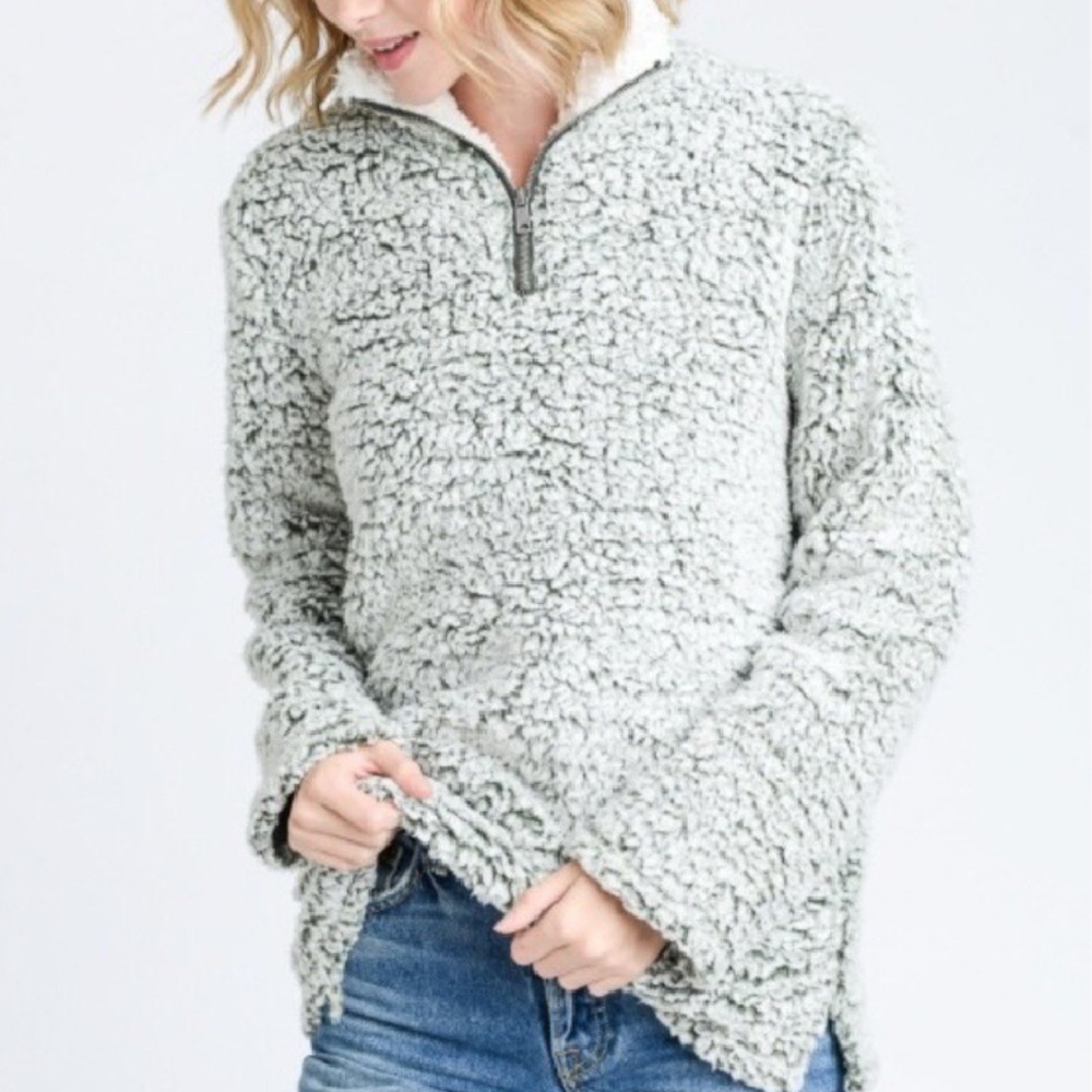 Two Tone Teddy Bear Olive Sherpa Sweater